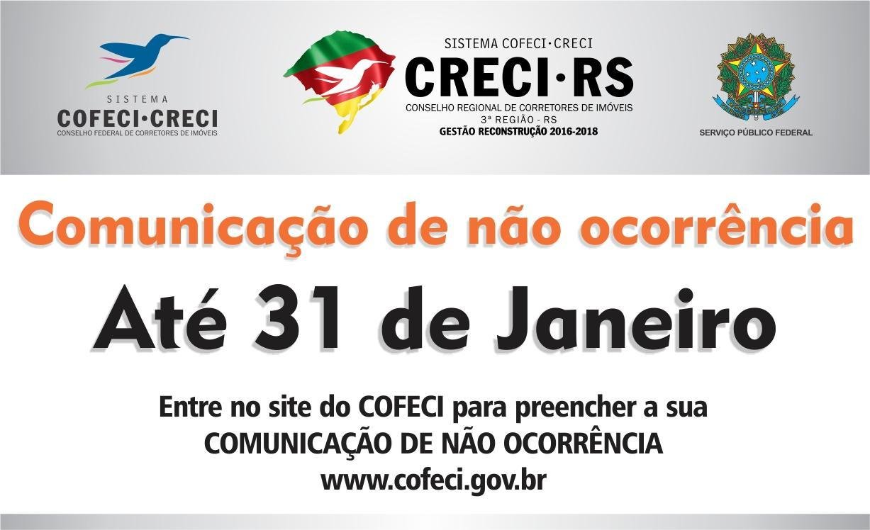 Comunicação de não ocorrência deve ser feita até o dia 31 de jane